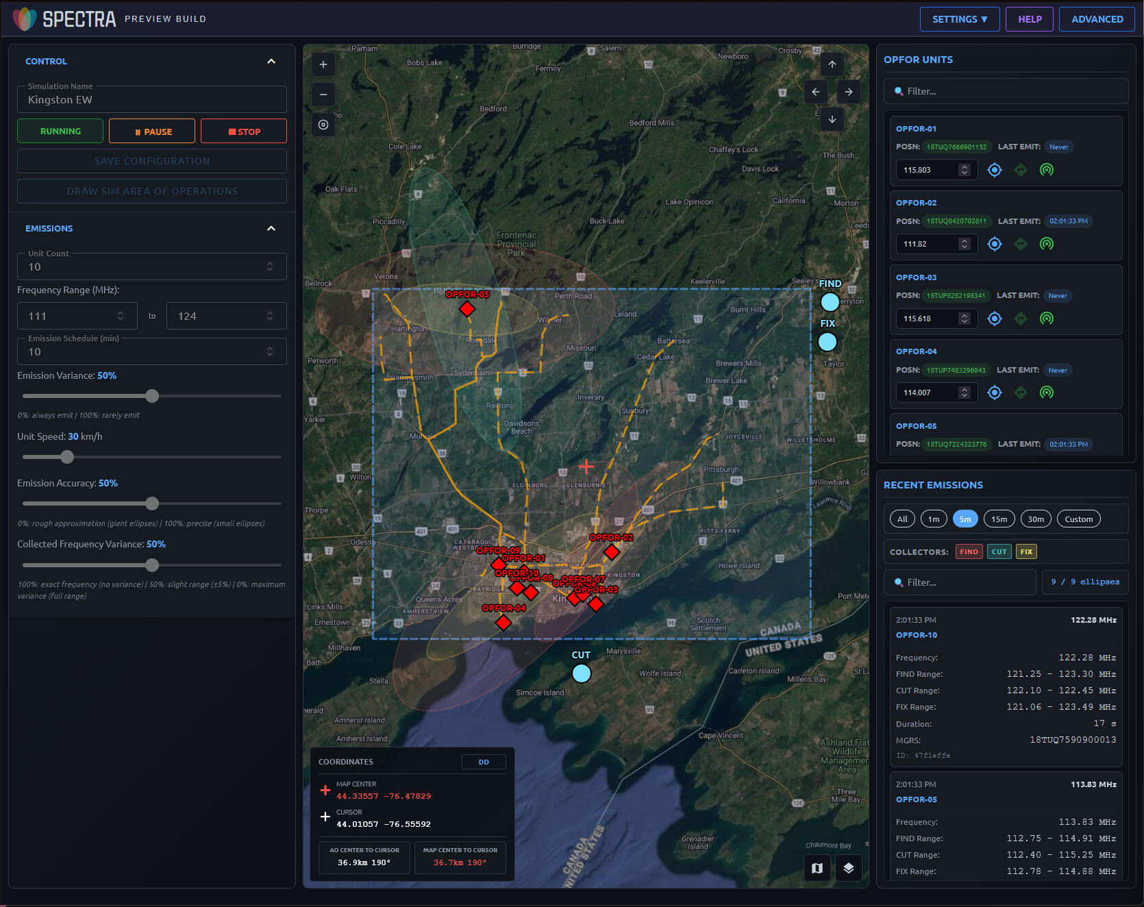SPECTRA instructor interface beside the map